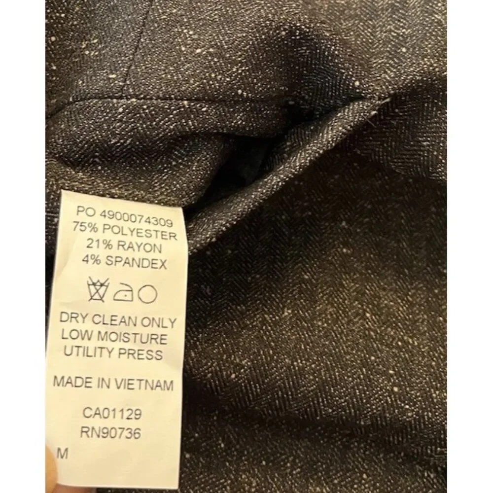 Mens Medium Dark Brown Button Front Vest Speckled Flecked Pockets Satin Lined